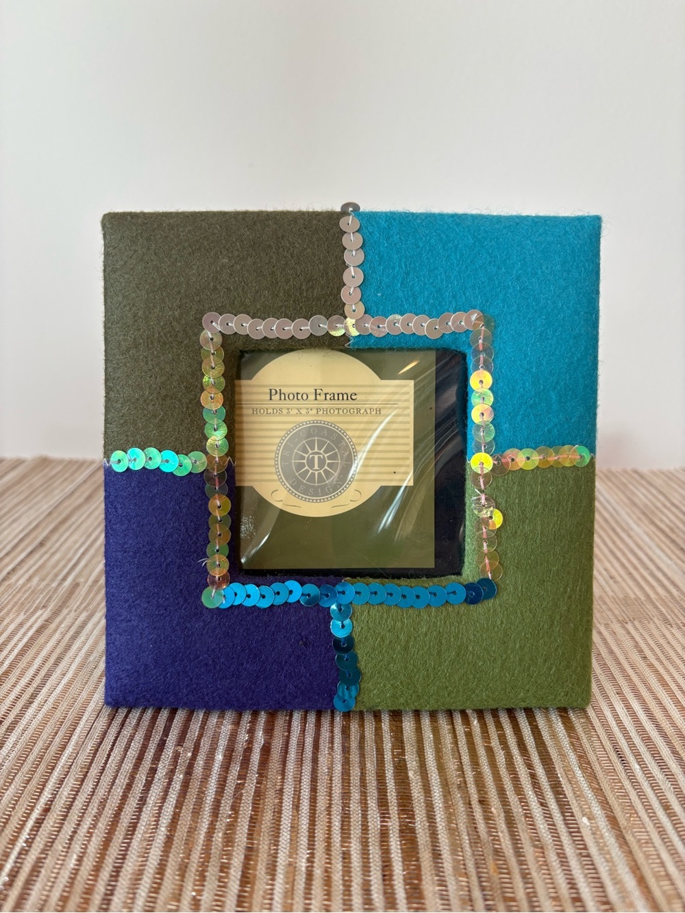 Blue and Green Sequin Felt Photo Frame